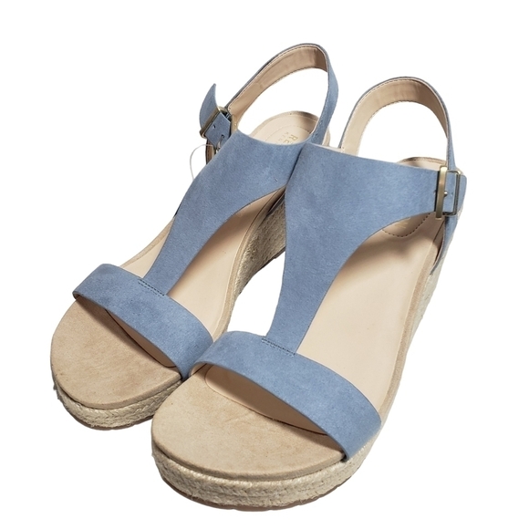Reaction Kenneth Cole Card Sailboat Blue T-Strap Espadrille Wedge Sandal Sz 9M - Picture 5 of 12